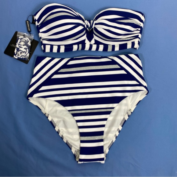 🌸5For$20🌸 Jets Australia Swimwear Jessika Allen Retro Striped 3 Piece Bikini Set - Picture 3 of 8